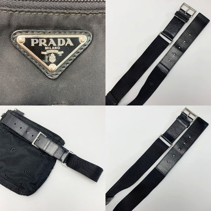 Prada Waist Bag Square Logo Plate Black Nylon