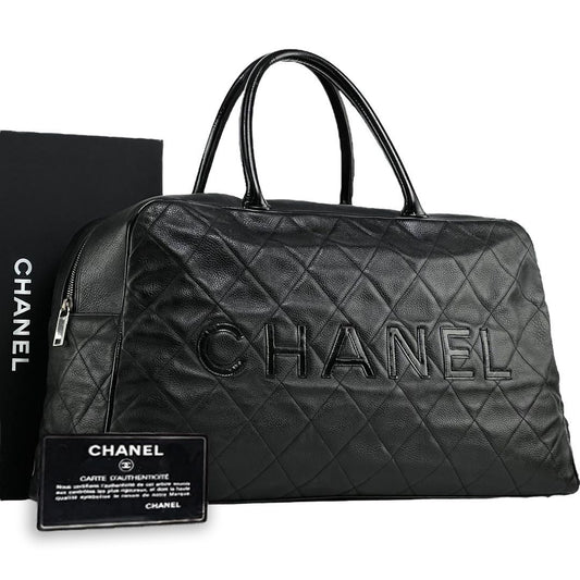 CHANEL CC Caviar XL Travel Bag Bowler Bag Tote Weekender Boston Duffle