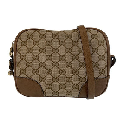 Gucci Brown Gold Hardware GG Canvas Leather Crossbody Bag