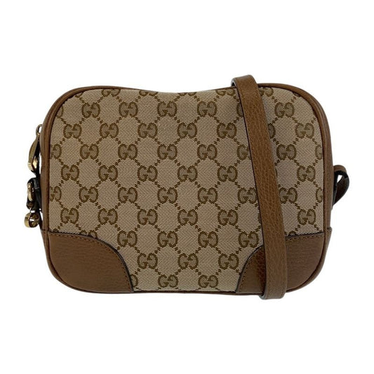 Gucci Brown Gold Hardware GG Canvas Leather Crossbody Bag