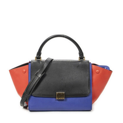 Celine Small Tricolor Trapeze Black Blue Red Calfskin Leather Messenger Bag