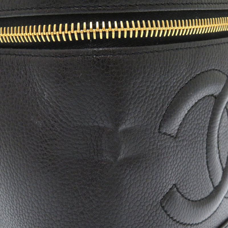 Chanel Caviar Skin Black #4 Coco Mark Vintage Vanity Bag Handbag Vertical Shape