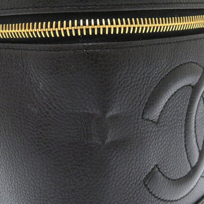 Chanel Caviar Skin Black #4 Coco Mark Vintage Vanity Bag Handbag Vertical Shape