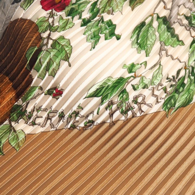 Hermes AU Coeur DES BOIS In The Woods Scarf Carreplicée All Silk Pleated Shawl
