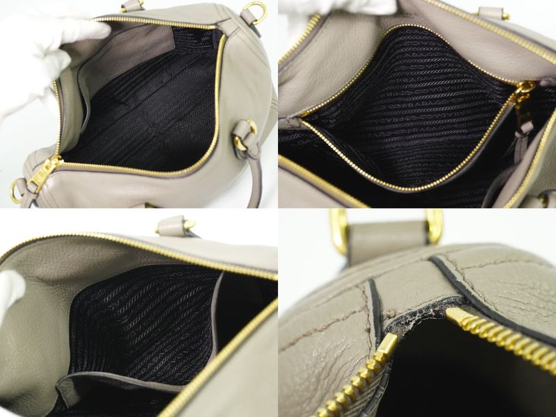 Authentic Prada Leather 2WAY Shoulder Bag Handbag Pochette Gray 1bb023 Bag