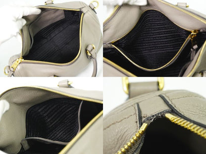 Authentic Prada Leather 2WAY Shoulder Bag Handbag Pochette Gray 1bb023 Bag