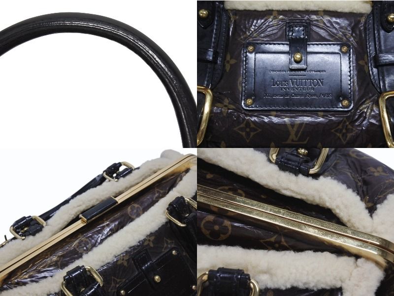 Louis Vuitton Monogram Shearling Storm Handbag Brown Patent Leather Sheepskin — view 7
