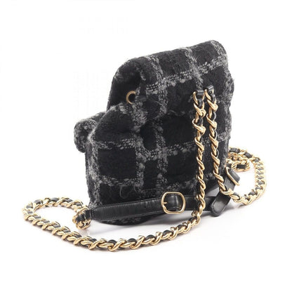 Chanel Backpack CC Logo Black Gray Wool Quilted Chain — view 2