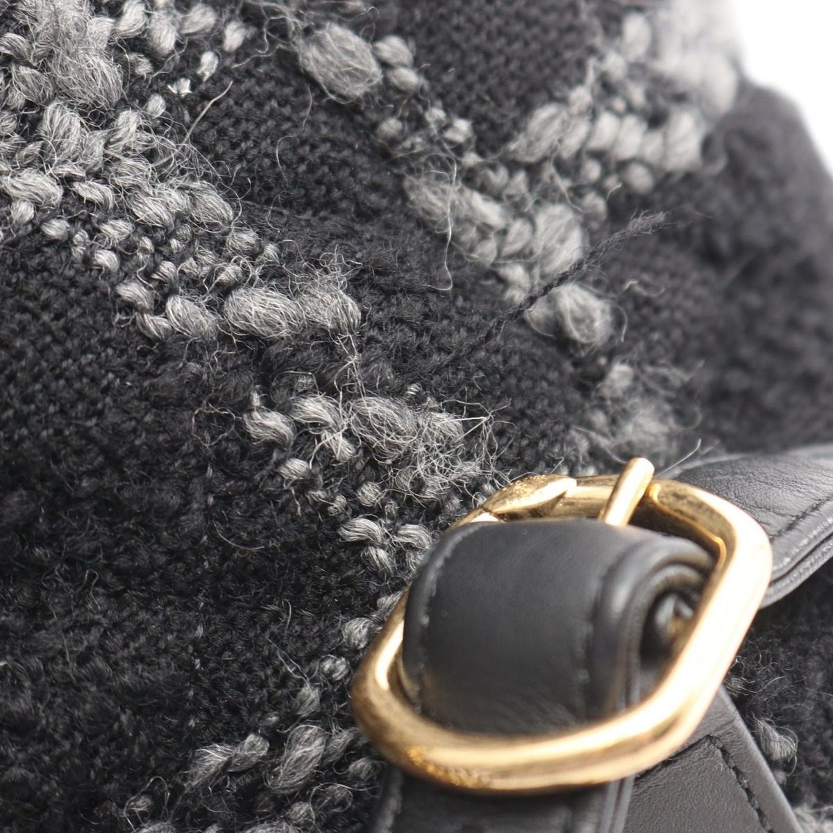Chanel Backpack CC Logo Black Gray Wool Quilted Chain — view 6
