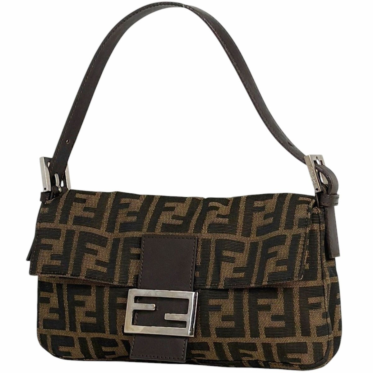 Fendi Zucca Pattern Mamma Baguette Shoulder Bag Canvas Brown