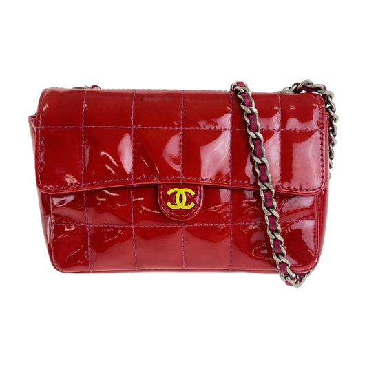 Chanel Vintage Chocolate Bar Coco Mark Red Yellow Enamel Chain Shoulder Bag
