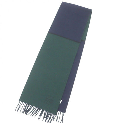Loewe Wool Cashmere Anagram Logo Embroidery Fringe Scarf Shawl Navy Green — view 3