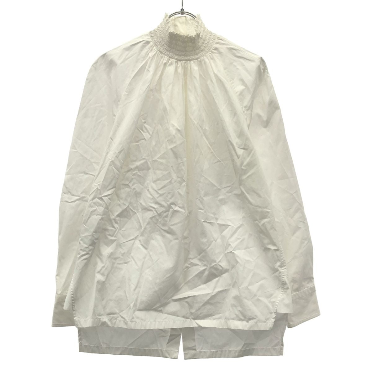 Prada Gathered High Neck Back Button Blouse White 36