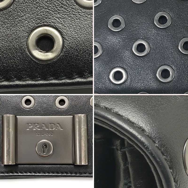 Prada Chain Shoulder Bag 1bd009 Black With Metal Punching