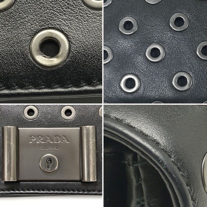 Prada Chain Shoulder Bag 1bd009 Black With Metal Punching