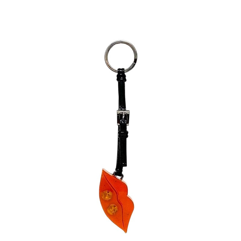 Prada Key Holder Orange Silver Black Plastic Metal