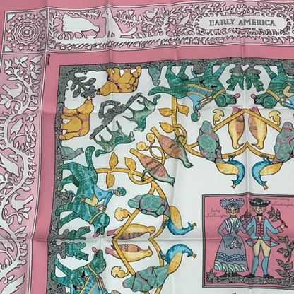 Hermes Carree 90 Early America Old America Animal Print Scarf Silk Pink With Bag