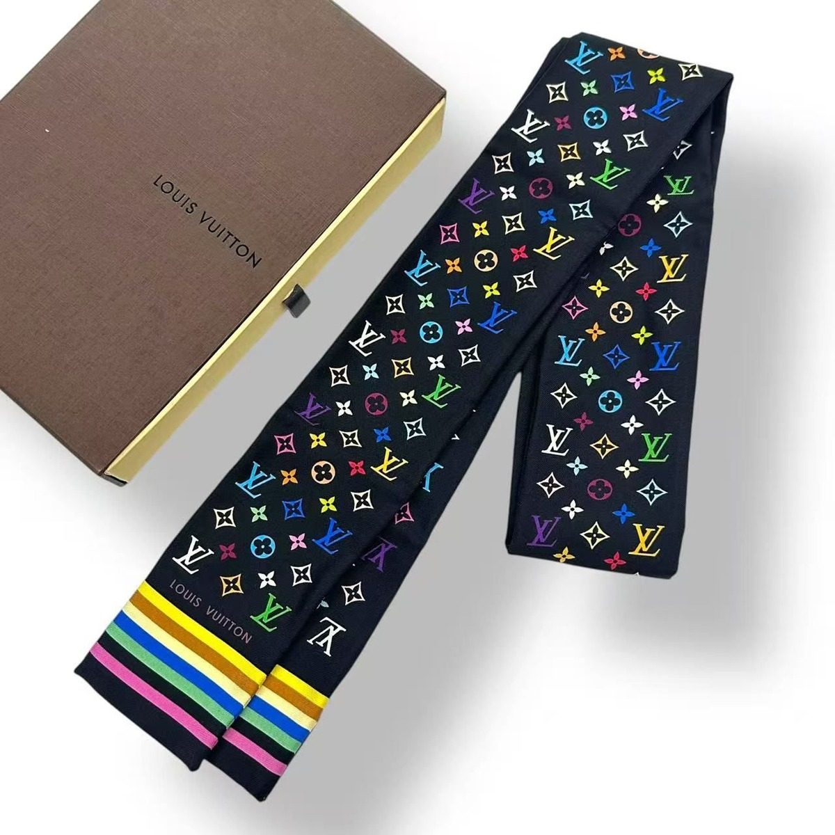 Louis Vuitton Twilly Scarf Silk Bandeau Monogram Multicolor