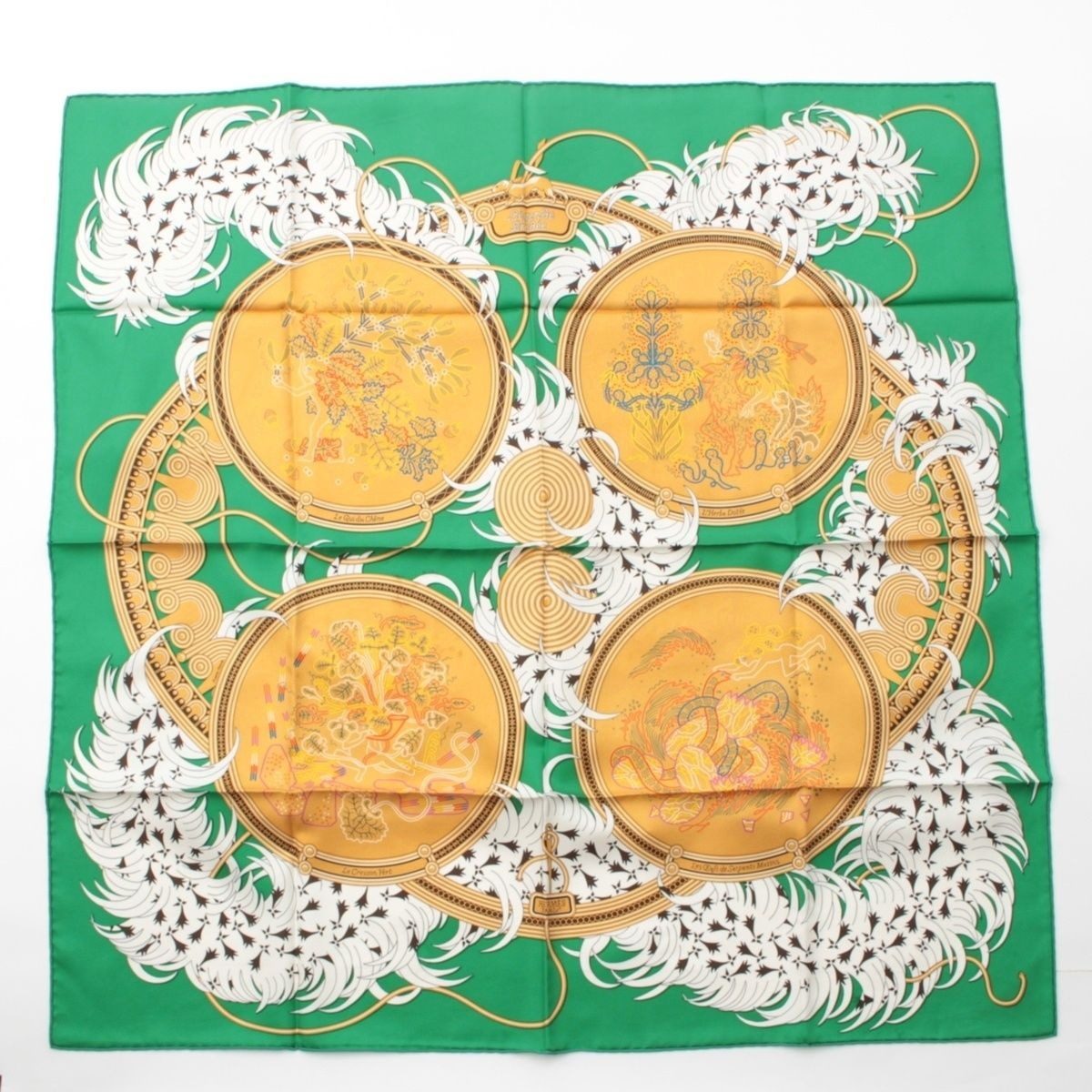 Hermes Carre 90 Silk Legende Brodee Embroidered Legend Scarf Green 90