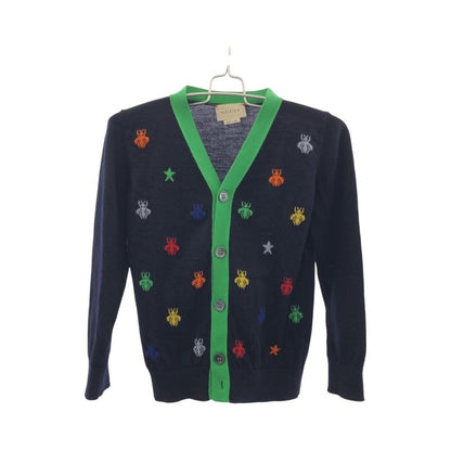 Gucci Bee Embroidery Size 5 Navy Multicolor Cotton Cardigan Kids