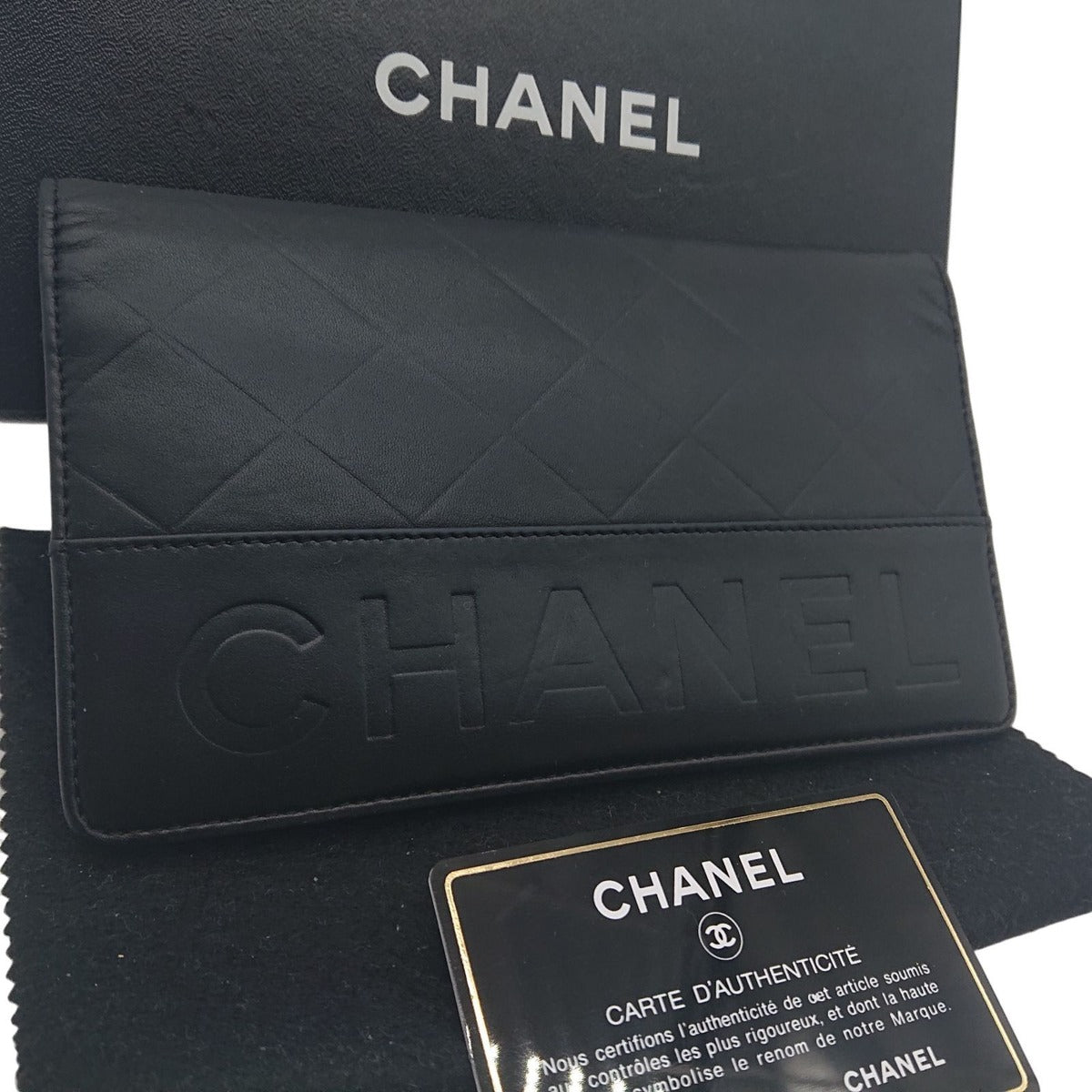 Chanel Logo Shape Pressed Calfskin Long Wallet Black