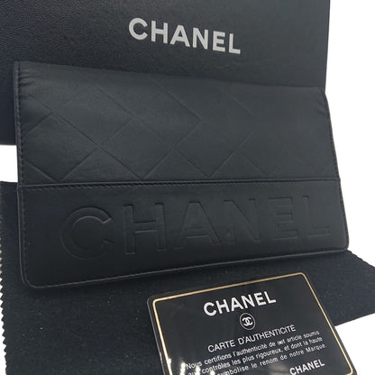 Chanel Logo Shape Pressed Calfskin Long Wallet Black