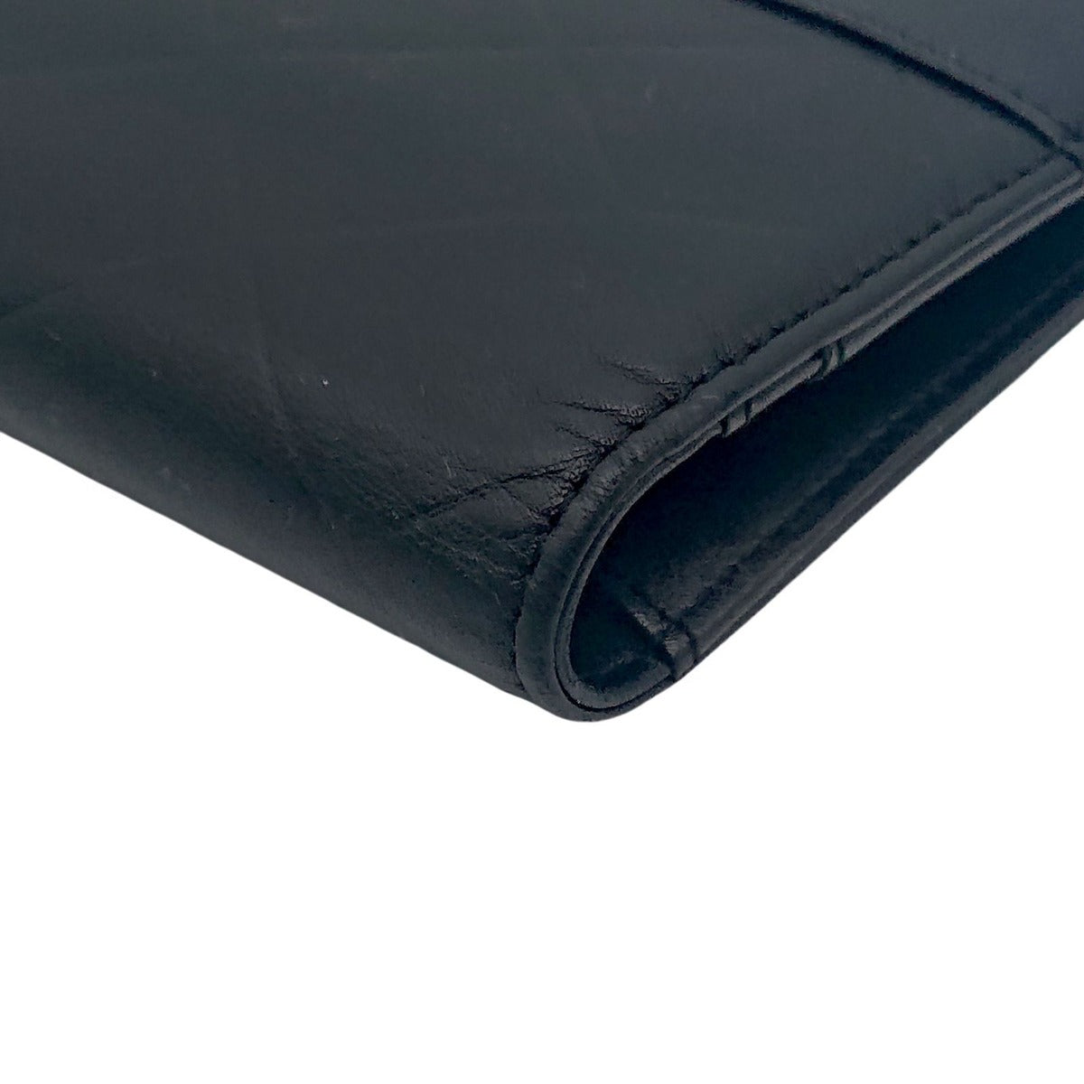 Chanel Logo Shape Pressed Calfskin Long Wallet Black — view 10