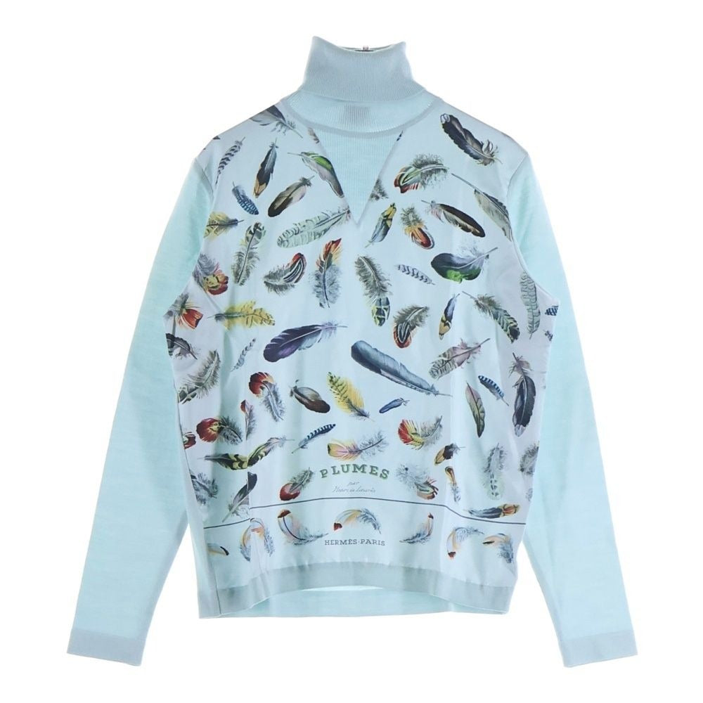 Hermes Twill Lane Plumes Turtleneck Light Blue 36 Flat