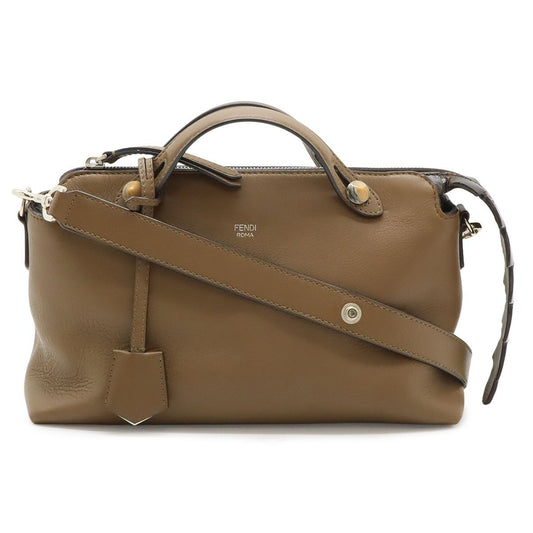 Fendi by the Way 2-Way Shoulder Bag Embossed Leather Brown