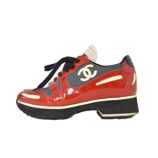 Chanel CC Logo Patent Leather Sneakers Red