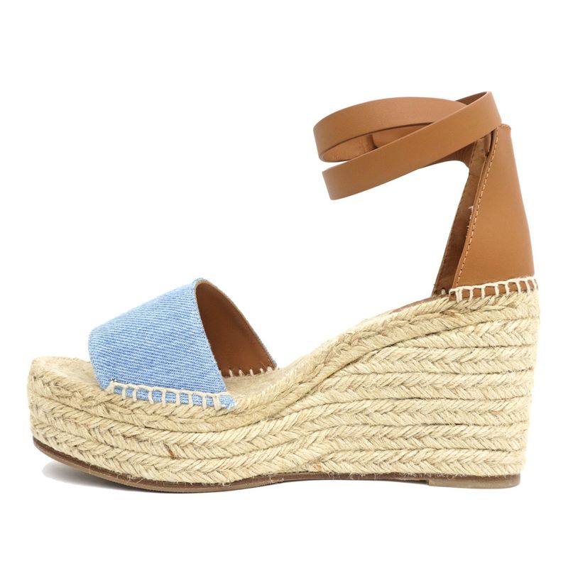 Hermes Espadrilles Tivoli Wedge Sole Sandals Blue Brown 37 Women's