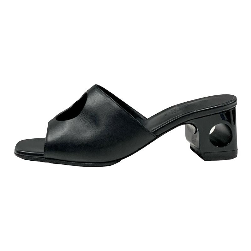 Hermes ELIA Sandals Shoes Leather Black Mule Circle Cut