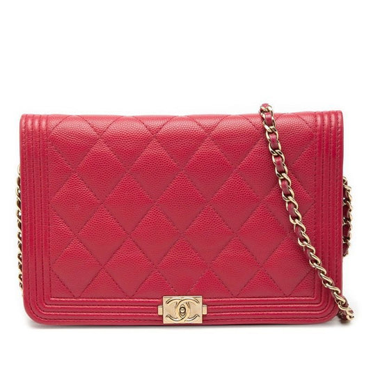 Chanel Quilted CC Logo Chain Shoulder Bag Pink Caviar Leather