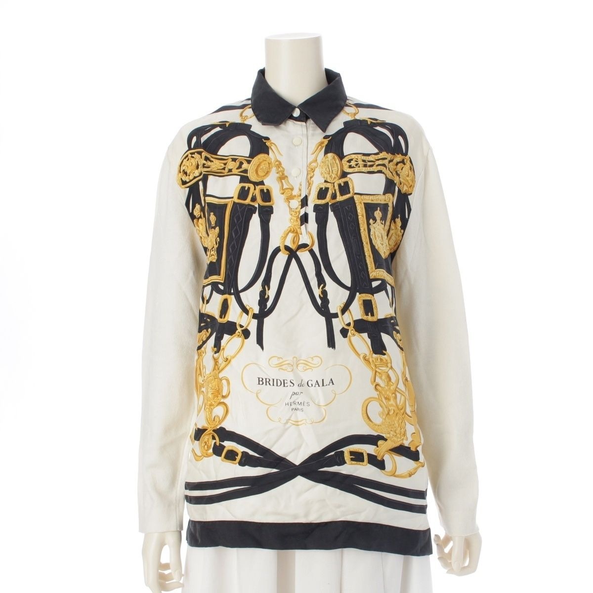 Hermes Silk Cotton Cashmere Ex Libris Top White Black M