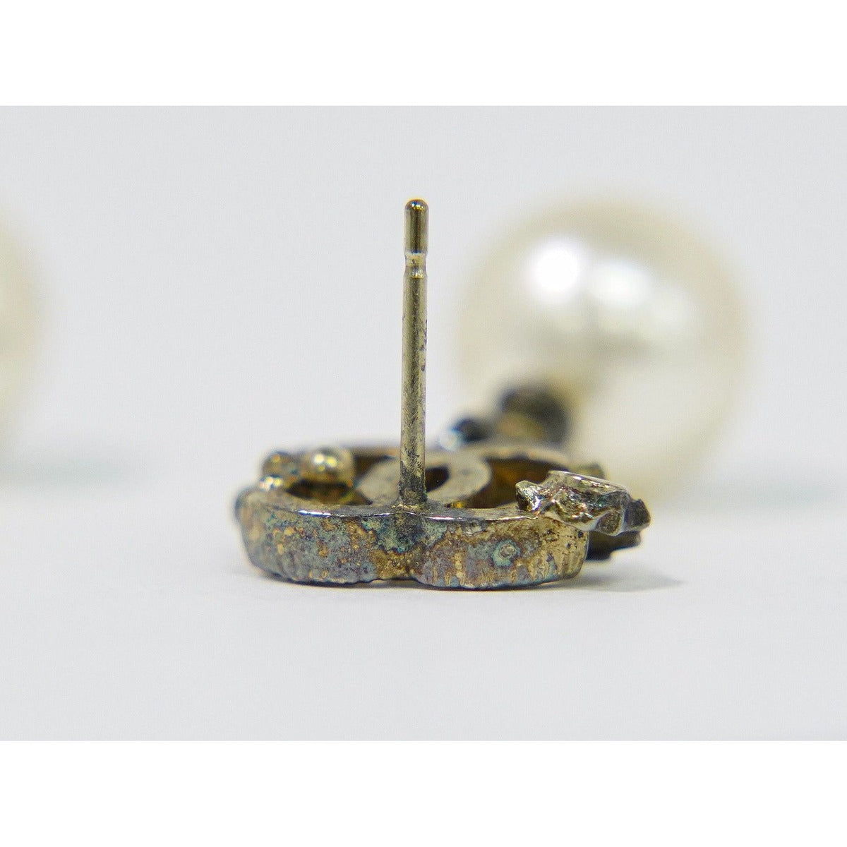 Chanel CC Logo Faux Pearl Earrings Gold Plated White — view 4