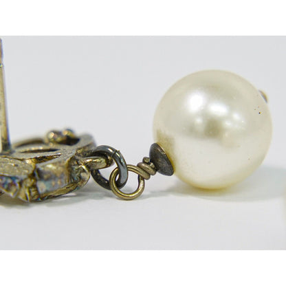 Chanel CC Logo Faux Pearl Earrings Gold Plated White — view 5