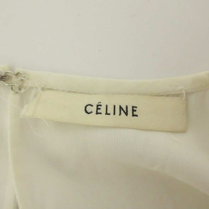 Good Celine Phoebe Period Silk Blend Striped Sleeveless Blouse 40 White And