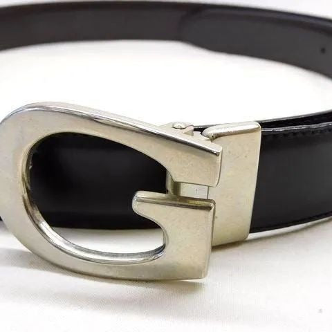 Gucci 036 Leather Reversible Silver Belt Black