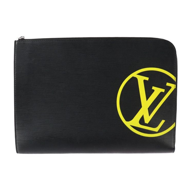 Louis Vuitton Pochette Jules GM Clutch Bag Leather Black Yellow Silver
