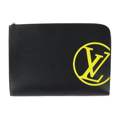 Louis Vuitton Pochette Jules GM Clutch Bag Leather Black Yellow Silver