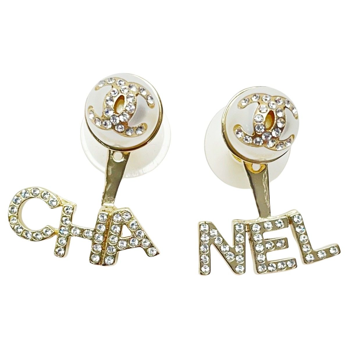 Chanel Earrings Ab6484 Gold 2way Coco Mark Logo Stone Fake Pearl Women's