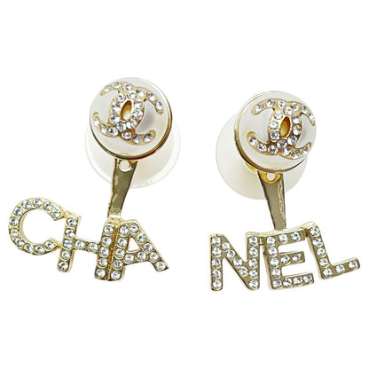Chanel Earrings Ab6484 Gold 2way Coco Mark Logo Stone Fake Pearl Women's