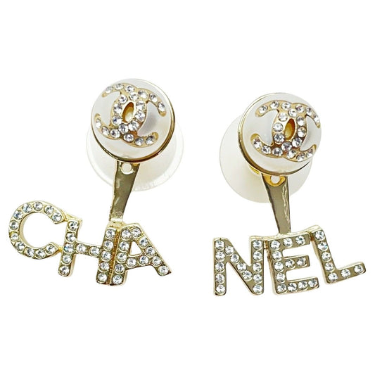 Chanel Earrings Ab6484 Gold 2way Coco Mark Logo Stone Fake Pearl Women's