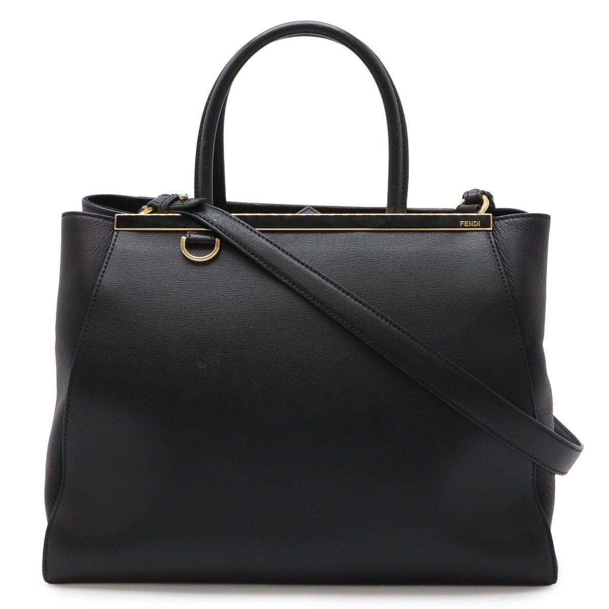 Fendi Tou Jour 2-Way Shoulder Bag Leather Black Gold