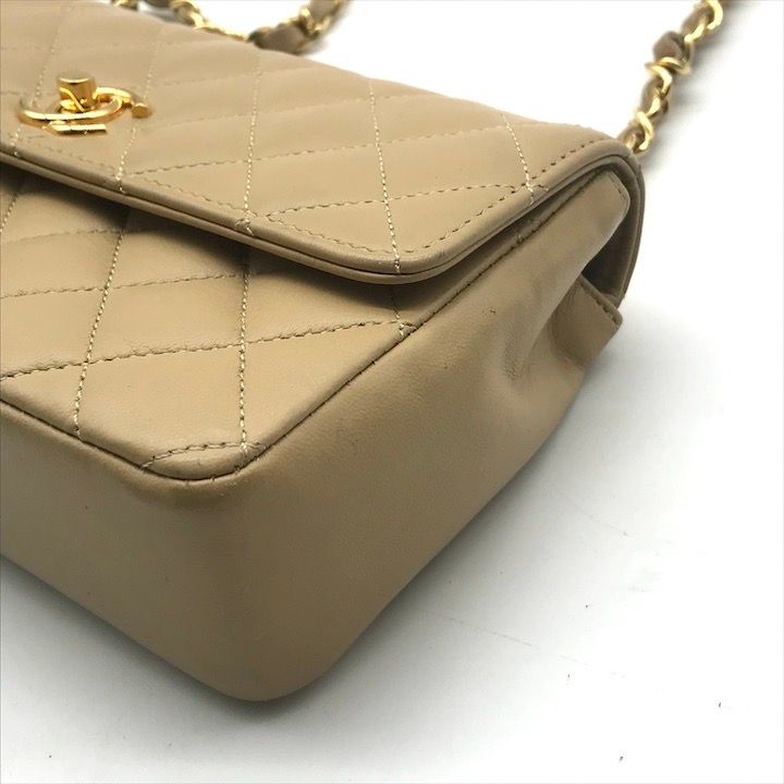 Chanel CC Logo Mini Quilted Turnlock Shoulder Bag Beige