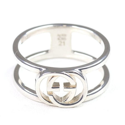Gucci Interlocking Wide Open Band Star Ring Silver AG 925 Size 21 Actual