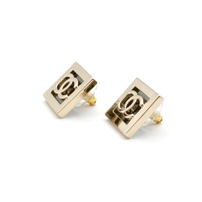Chanel Earrings Earring Gold Dark Gray Coco Mark Square