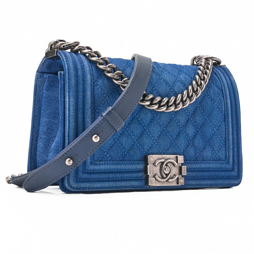 Chanel Boy Chanel Matelasse Chain Shoulder Denim Blue With Silver Hardware