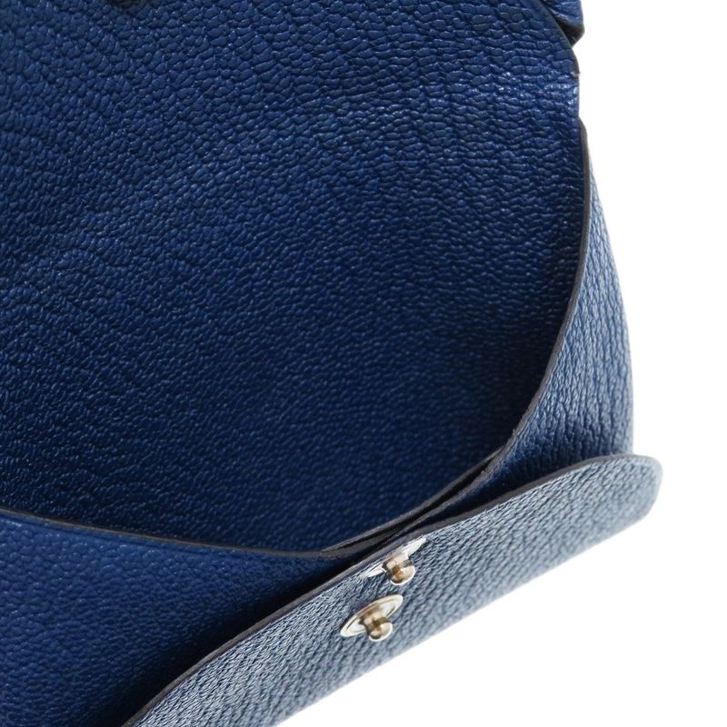 Hermes Calvi Duo Chevre Deep Blue Engraved B 0850 Blue Card Case Hermes