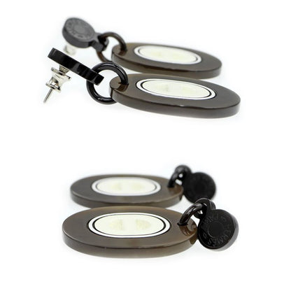 Hermes Earrings Fidelio Village PM Buffalo Horn Dark Brown White